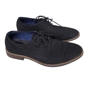 [H468] Perry Ellis "Jackson 2 Wide" Black Suede Oxfords - Minimalist Design